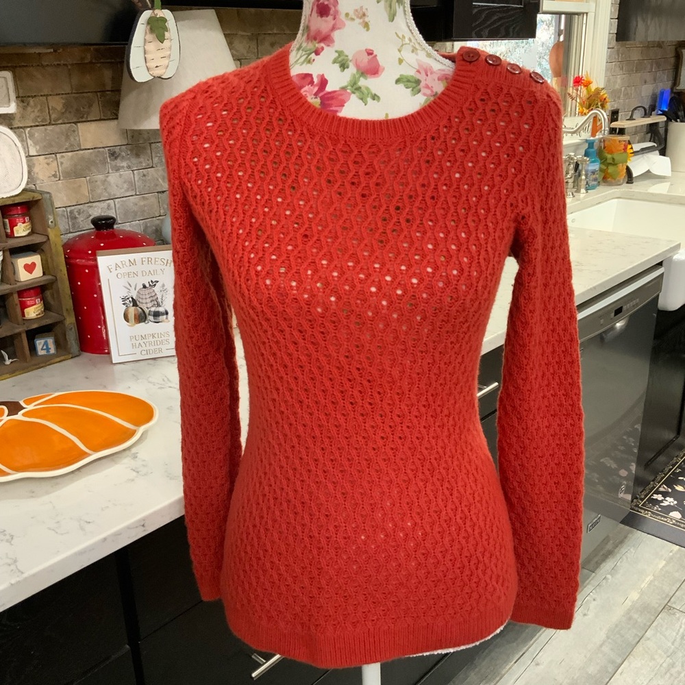 Talbots Petites Sweater Size SP Rust Open Knit Cozy Lambswool Blend Coastal